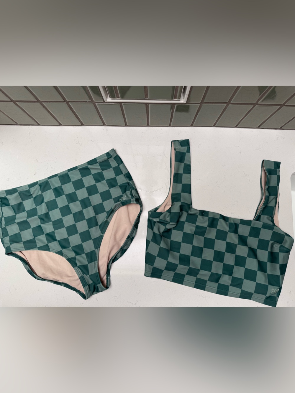 Green checkered bikini set